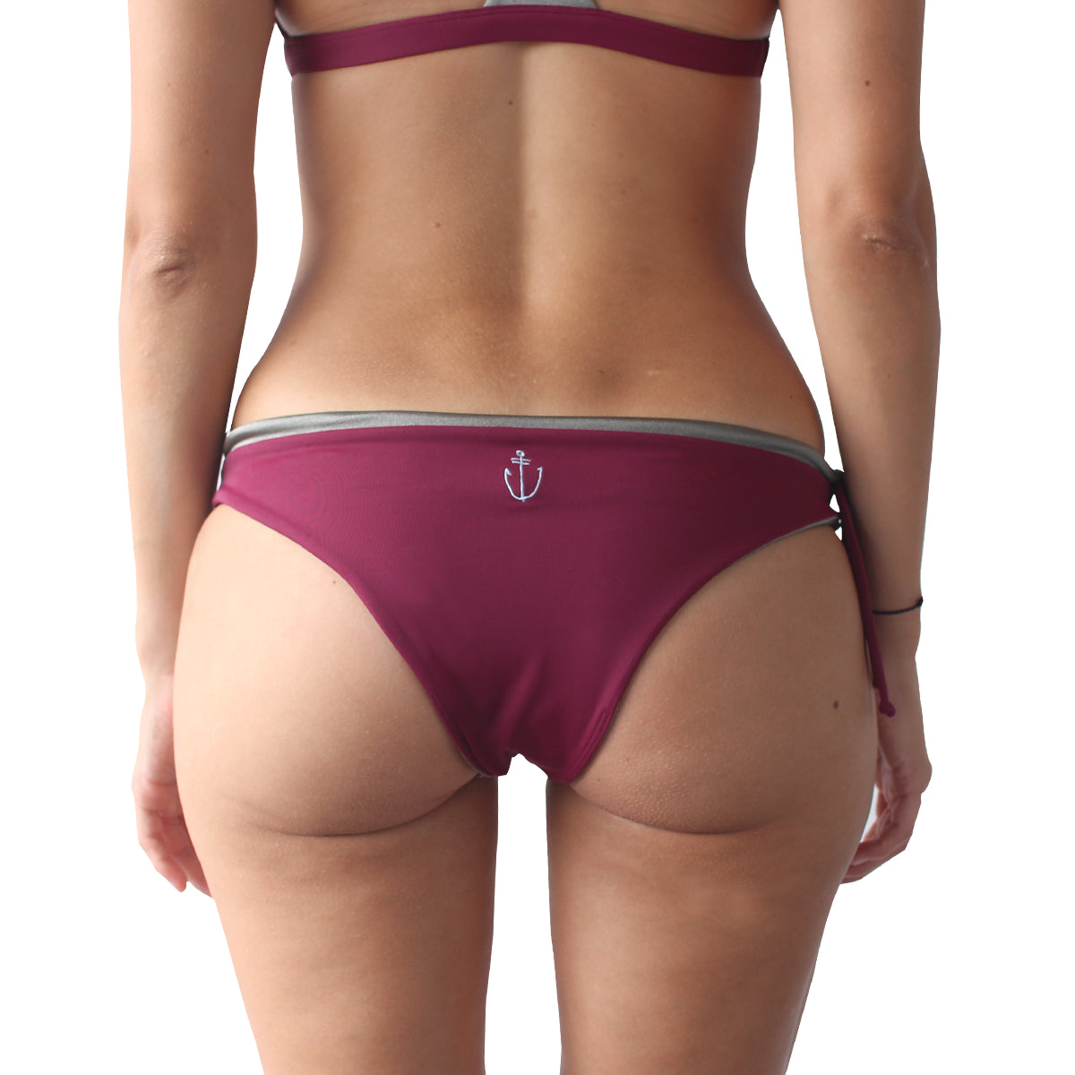 Zealous clothing signature surfbikini bottoms bordeaux grey gloss reversible with draw string